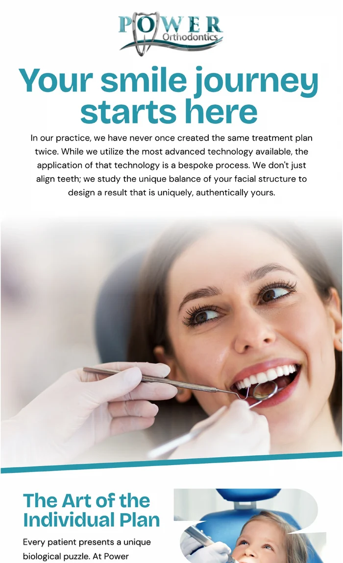Power Orthodontics email design introducing a personalized smile journey.